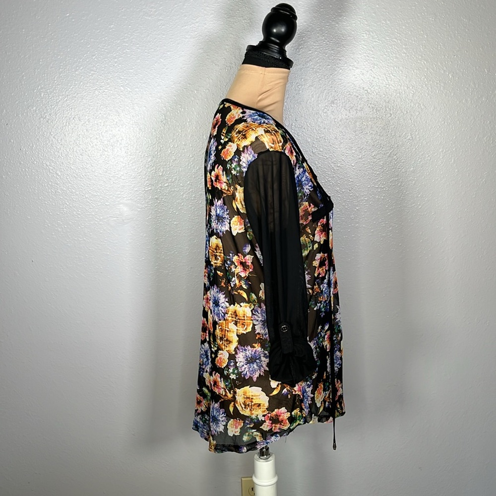 Sheer Mesh floral print drawstring top sz S | whimsigoth feminine grunge Y2K - Picture 2 of 10